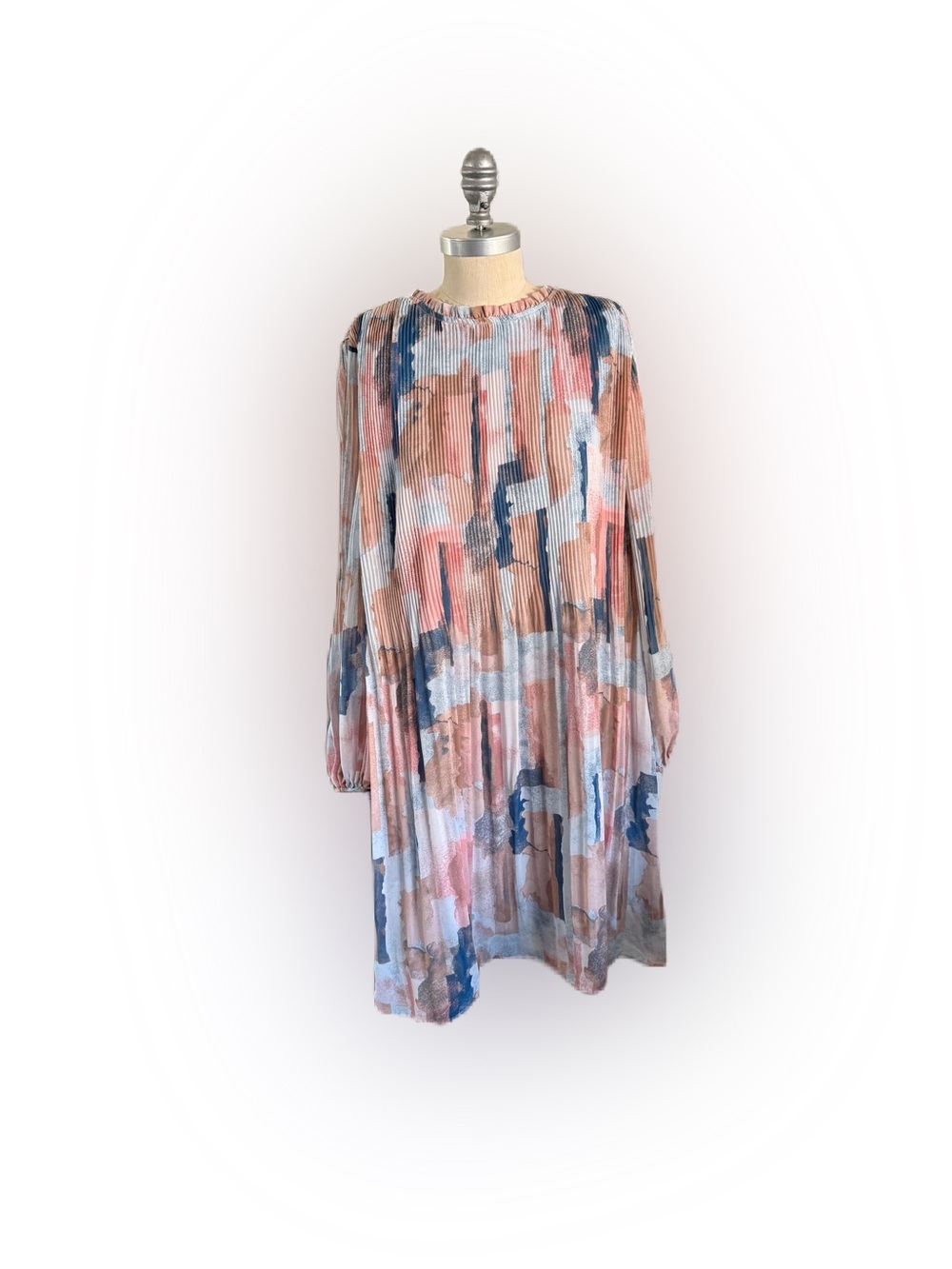 Orange Creek Long Sleeve Lined Artsy Crinkled Look Multicolored Dress. Small
